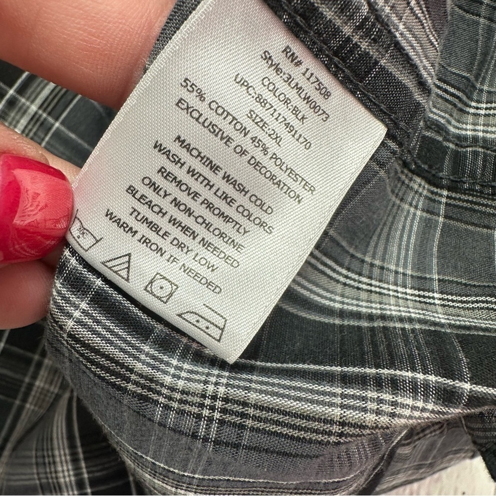 Levi's grey black plaid western pearl snap Shirt sz XXL cotton blend festival - Picture 6 of 7